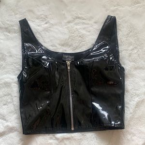 Black leather crop top with zipper
